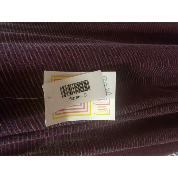 Lularoe Sarah Long Cardigan Purple & Red Striped Open Front With Pockets Size S - Picture 7 of 8